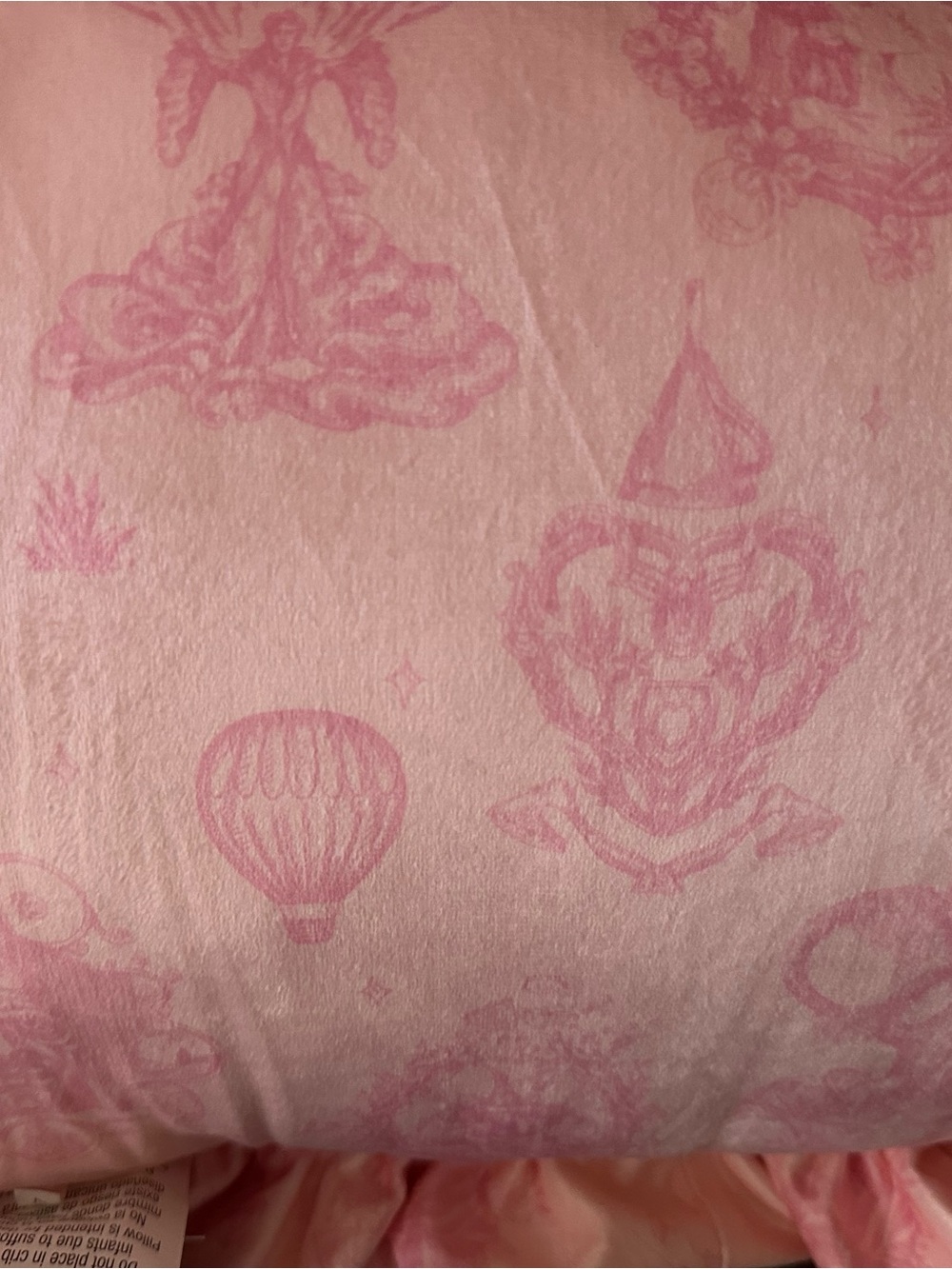 Pink Ruffle Decorative Pillow with Tonal Print - Picture 2 of 4